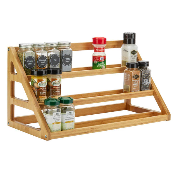 Pinnacle Cookery Bamboo Spice Rack For Countertop – Eco Friendly Space  Saving Wooden Seasoning Organizer 3-Tier Shelf