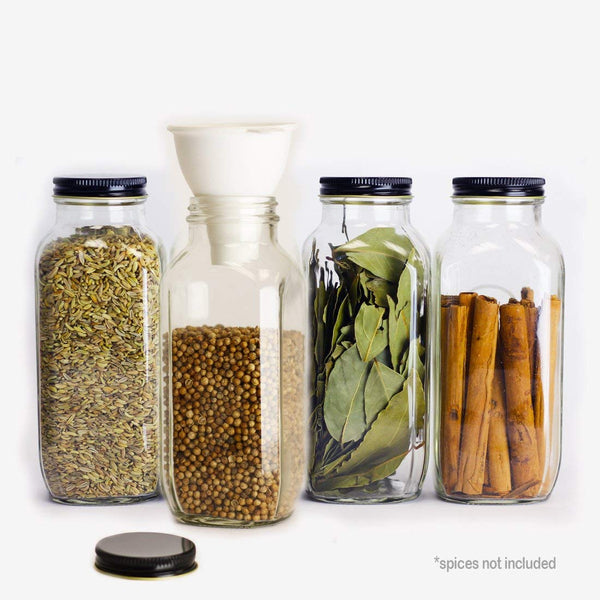 6 oz Spice Jar Square Glass with Shaker Fitment and White Lid