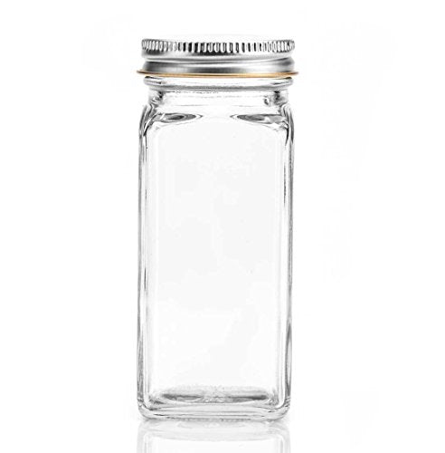 SpiceLuxe 8 oz Spice Jars with Lids - Square Clear Glass Spice Bottles with  Airtight Caps (8 Pack, Silver cap)