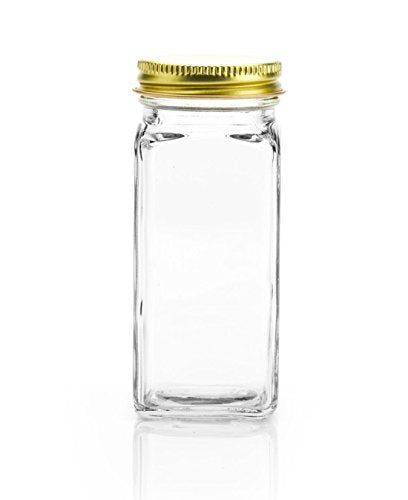 Set of 24 Gold Cap Glass Spice Jars with Labels, Empty 4oz