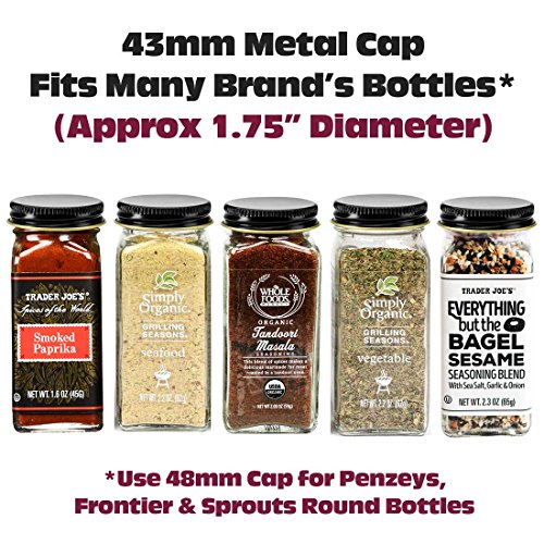 Spice Bottle Caps, Lids for Spice Jars, 43mm Standard, Fits Most Glass Spice Bottles by SpiceLuxe