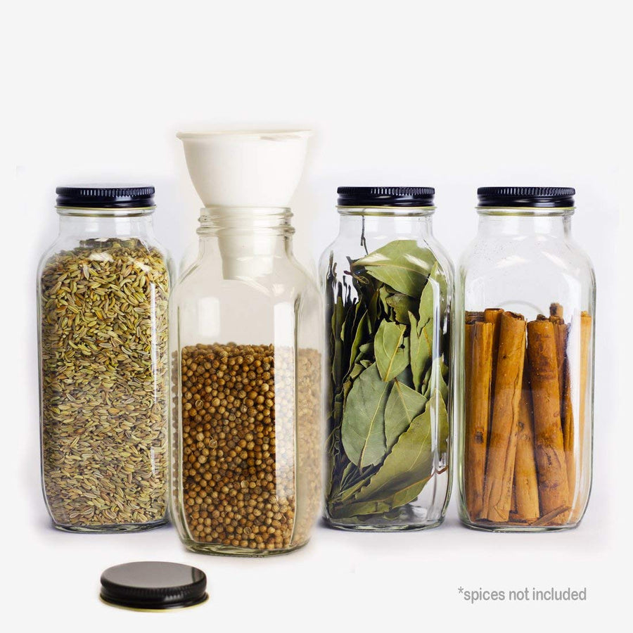 SpiceLuxe Premium Spice Jar Set -14 Empty Square Glass Jars, Black Metal  Airtight Lids, 100 Spice