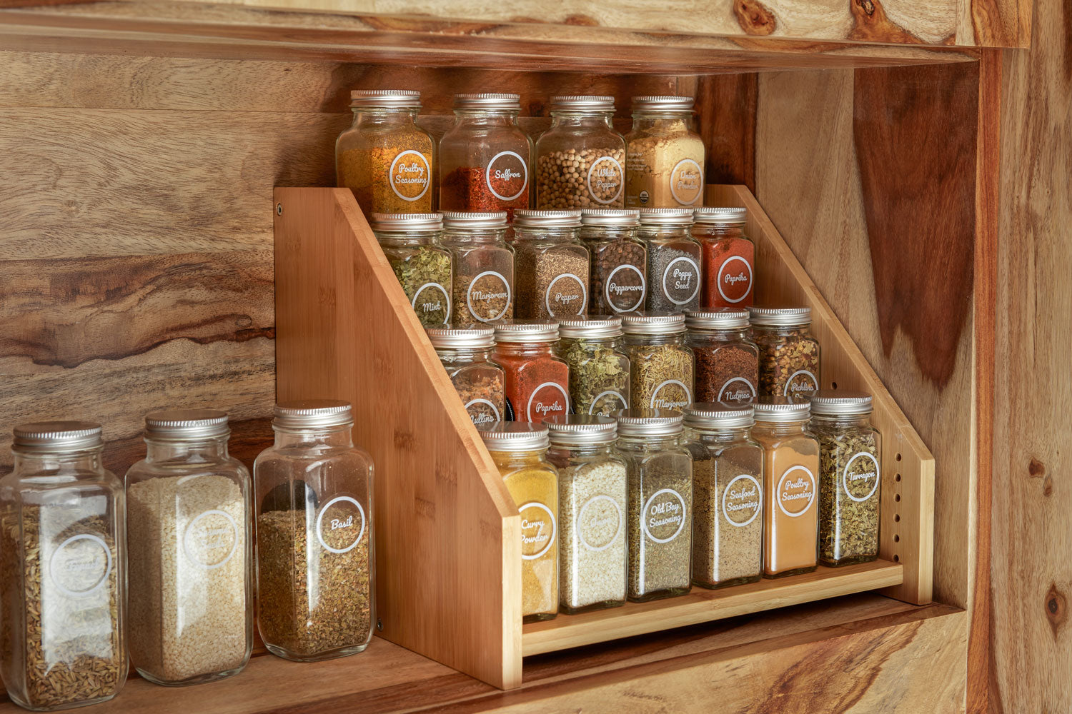 SpiceLuxe Bamboo Stadium Rack Beautiful Spice Organizer for Counter or  Cabinets | Spice Jars Not Included