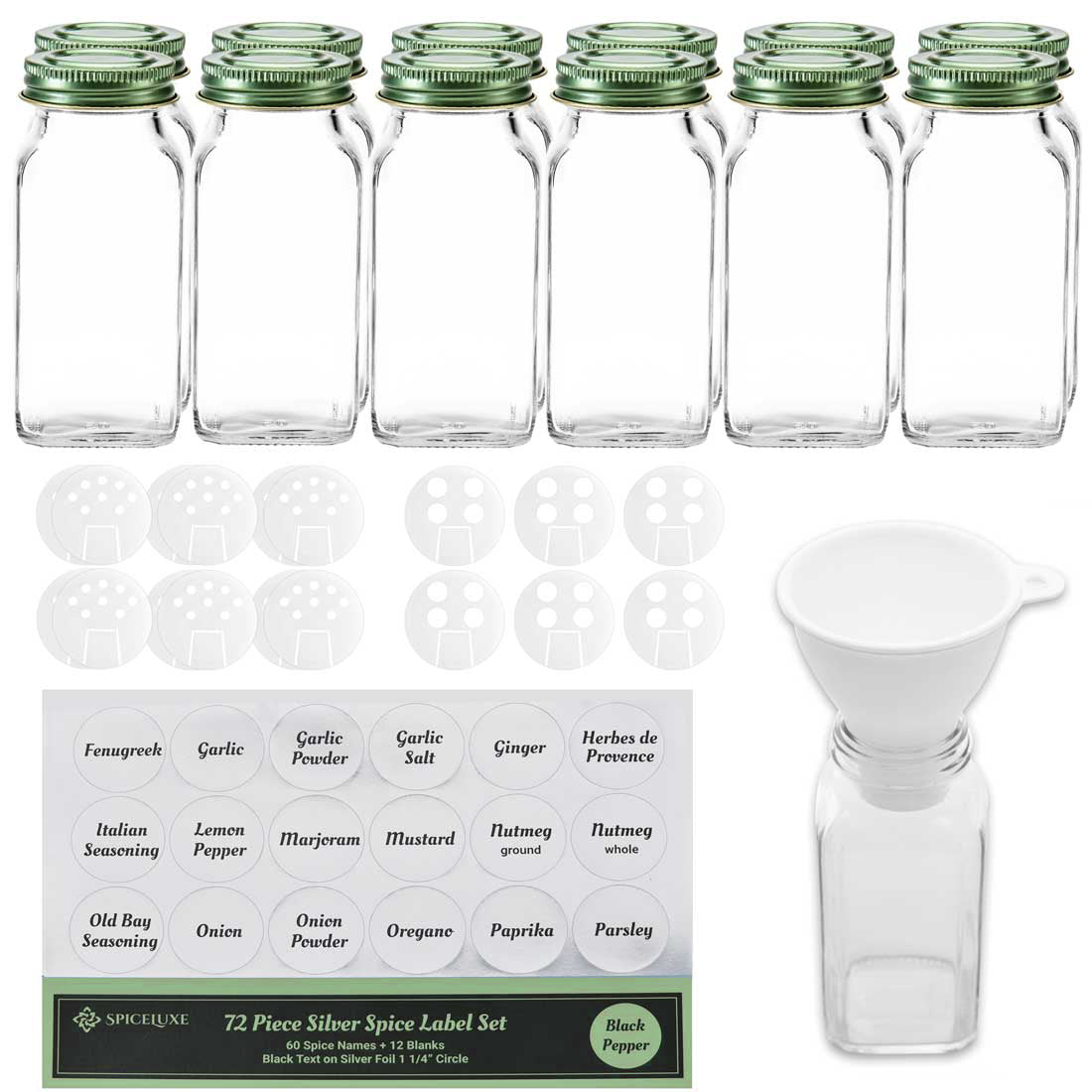 16 Pack 6 oz Glass Spice Jars with 80 Black Labels,180ml Empty