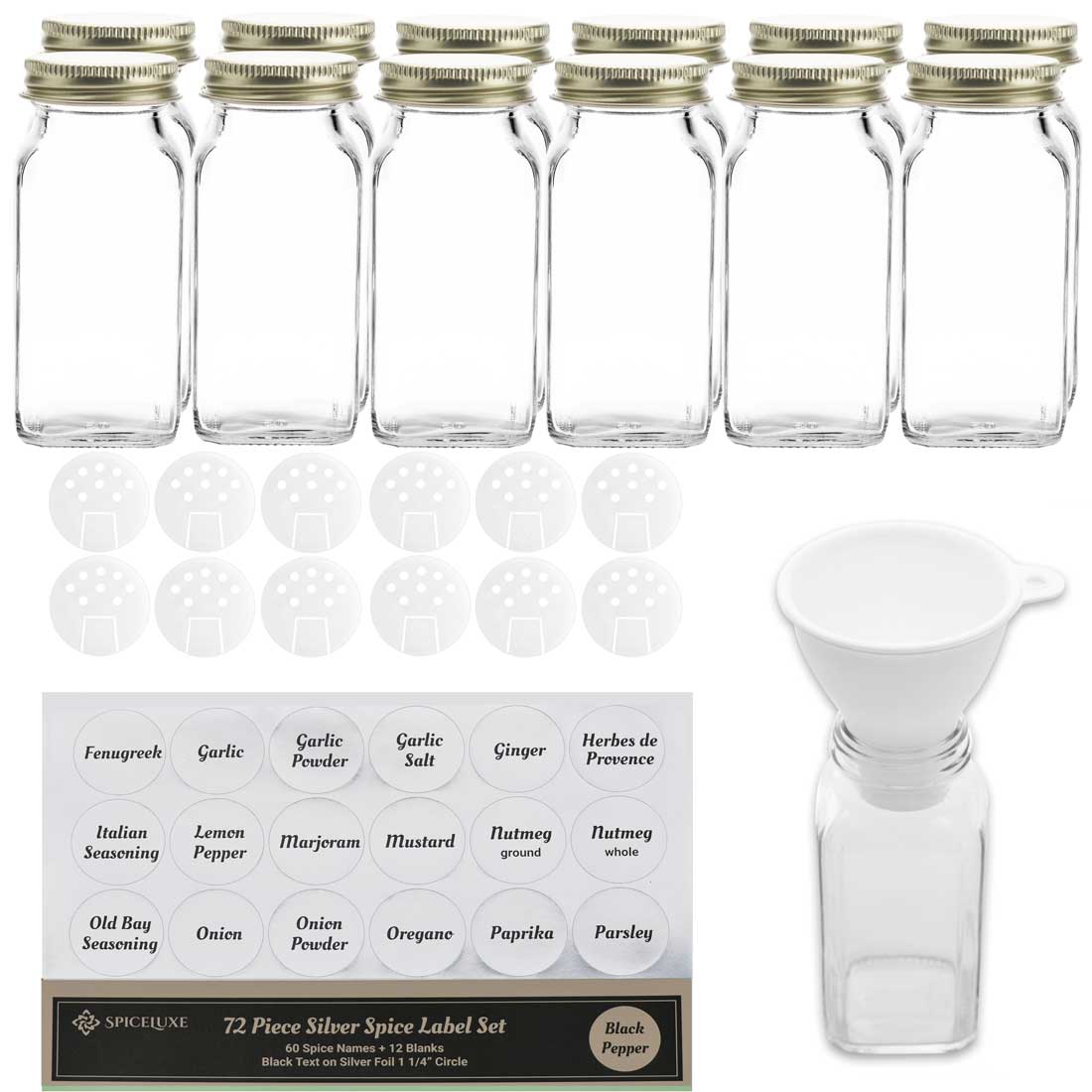 6 Jars & 1 Tray Nordic Creative Spice Jar Set With Gold Lids