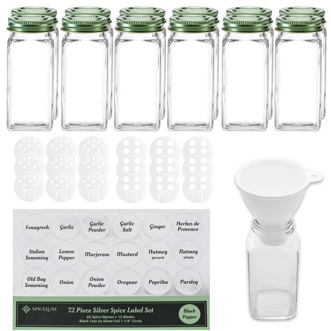 Nevlers 4 oz. Glass Spice Jar Set (24 Pack), Herb Container Set Includes:  Square Spice Jars