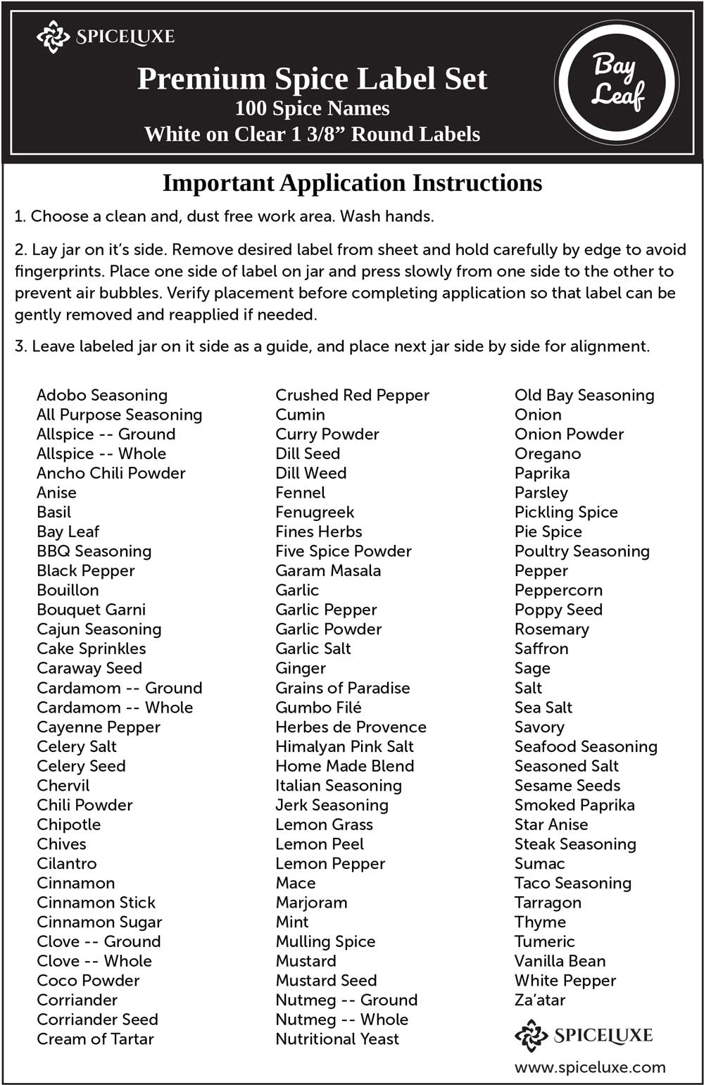 White Spice Label Set